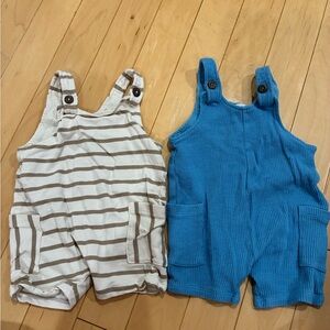 H&M Baby Overalls Set - Striped Beige and Solid Blue